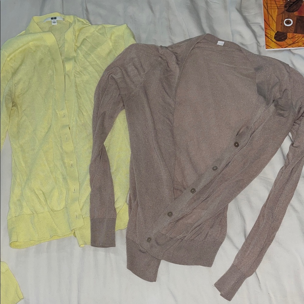 UNIQLO Women's Cardigan Set - Yellow and Sand (M)